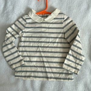 Baby Gap Cream & Gray Stripe Long Sleeve Peter Pan collar Top Shirt